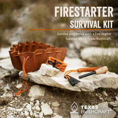 Texas Bushcraft ferro rod and striker close-up demonstrating strong spark generation