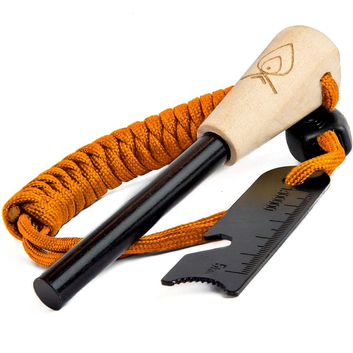 Texas Bushcraft front view showing packaged ferro rod and accessories, durable and ready