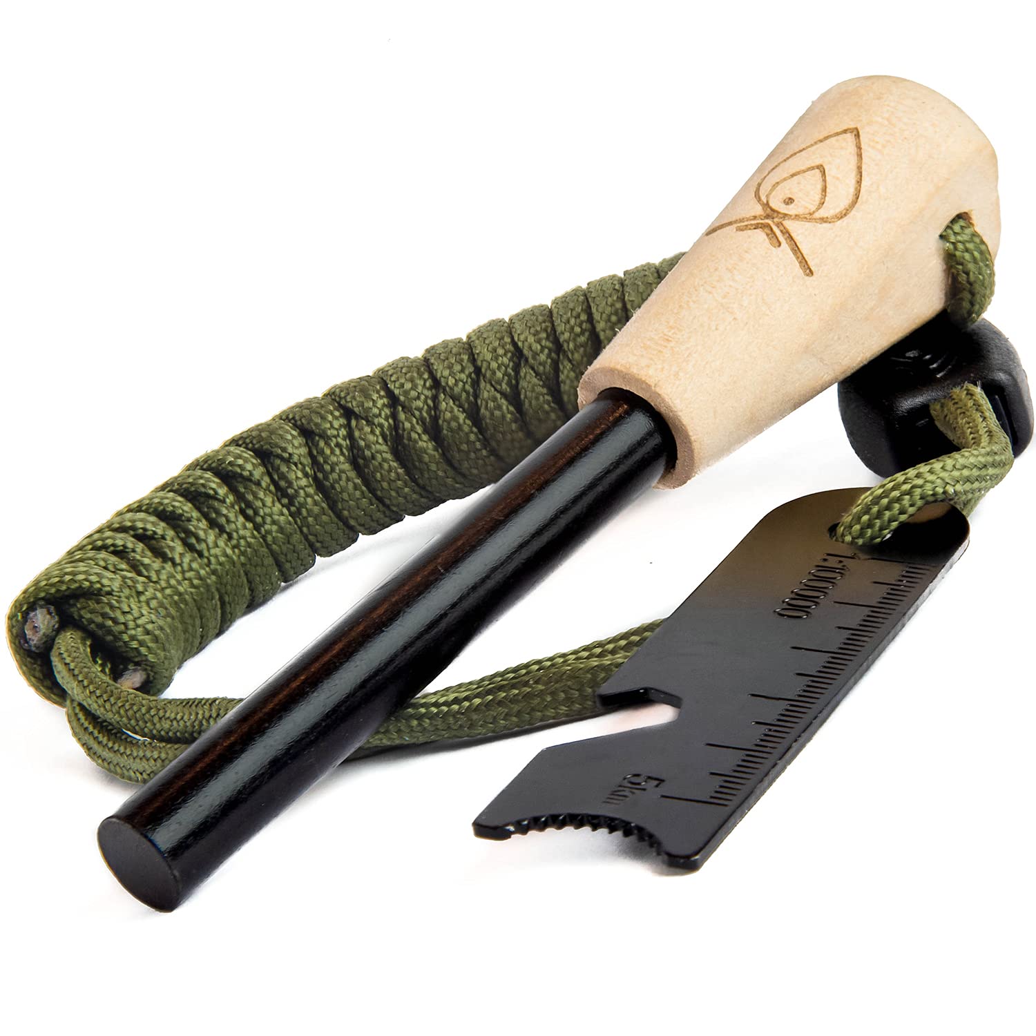 Texas Bushcraft front view showing compact fire starter and striker benefiting quick access