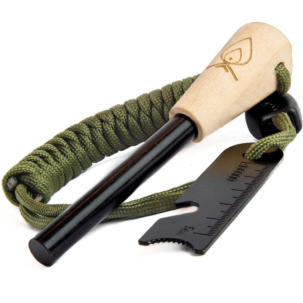 Texas Bushcraft front view showing compact fire starter and striker benefiting quick access