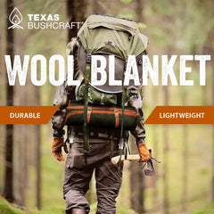 Texas Bushcraft blanket draped at campfire offering warmth and spark-resistant benefit