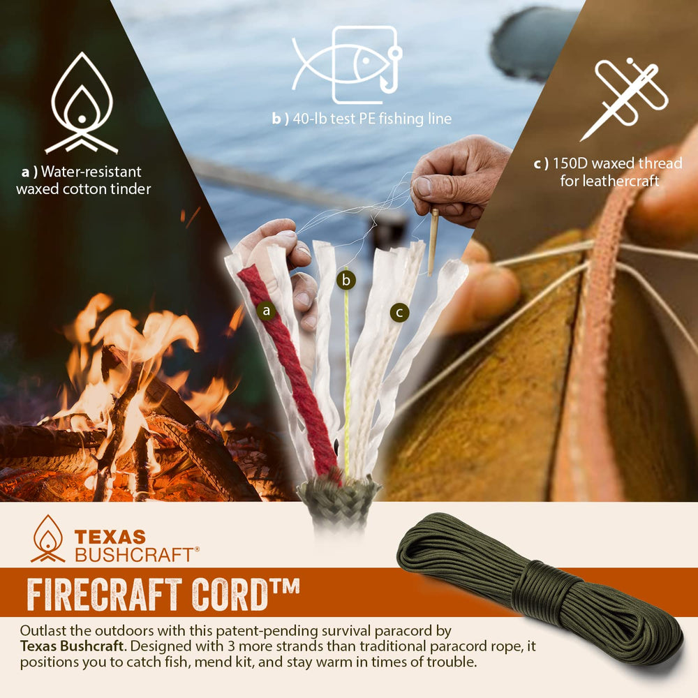 Texas Bushcraft braided paracord wrist lanyard shown for secure carry and emergency cordage
