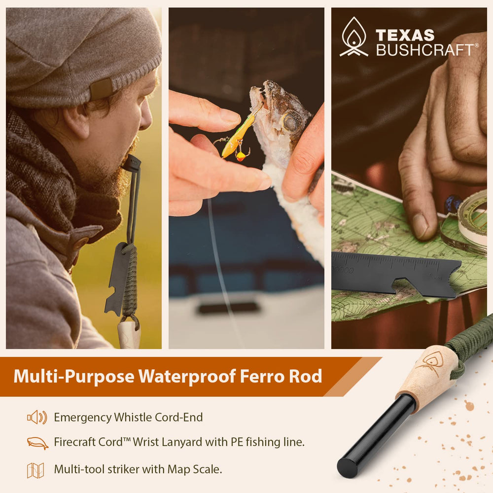 Texas Bushcraft next to a pocket knife showing compact size and easy storage benefit