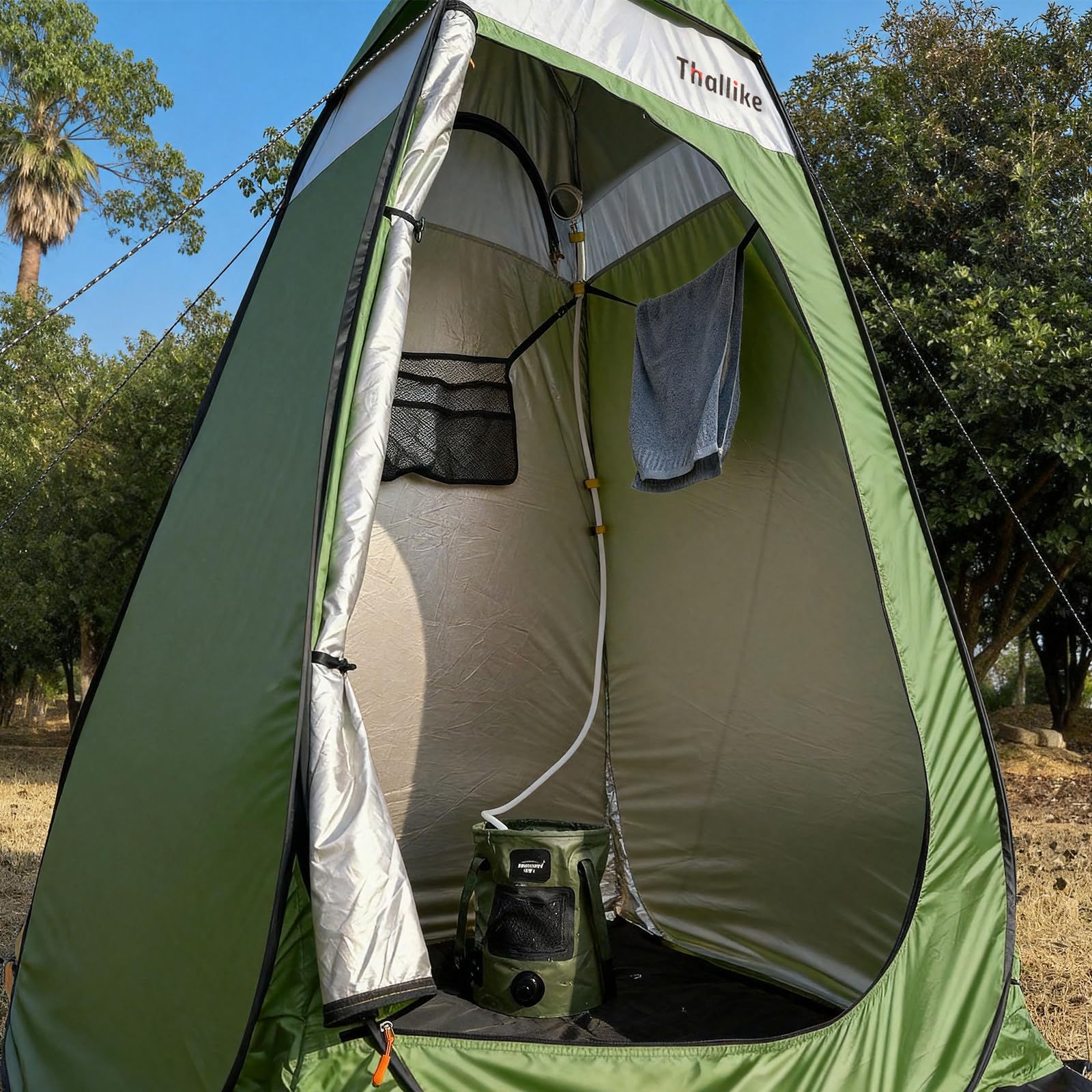 Thallike close-up of silver-coated fabric and steel frame demonstrating durability benefit