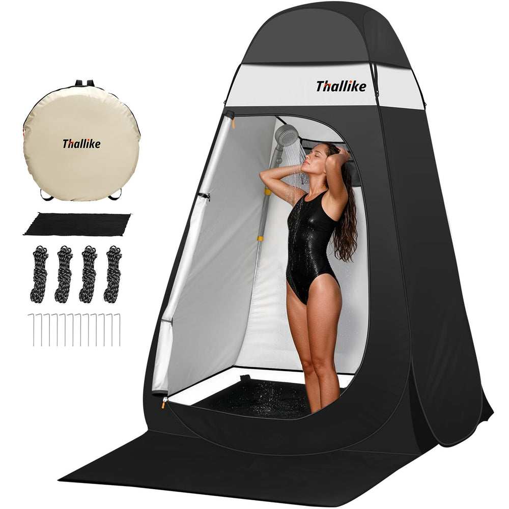 Thallike front view of pop-up tent showing privacy and roomy interior benefit