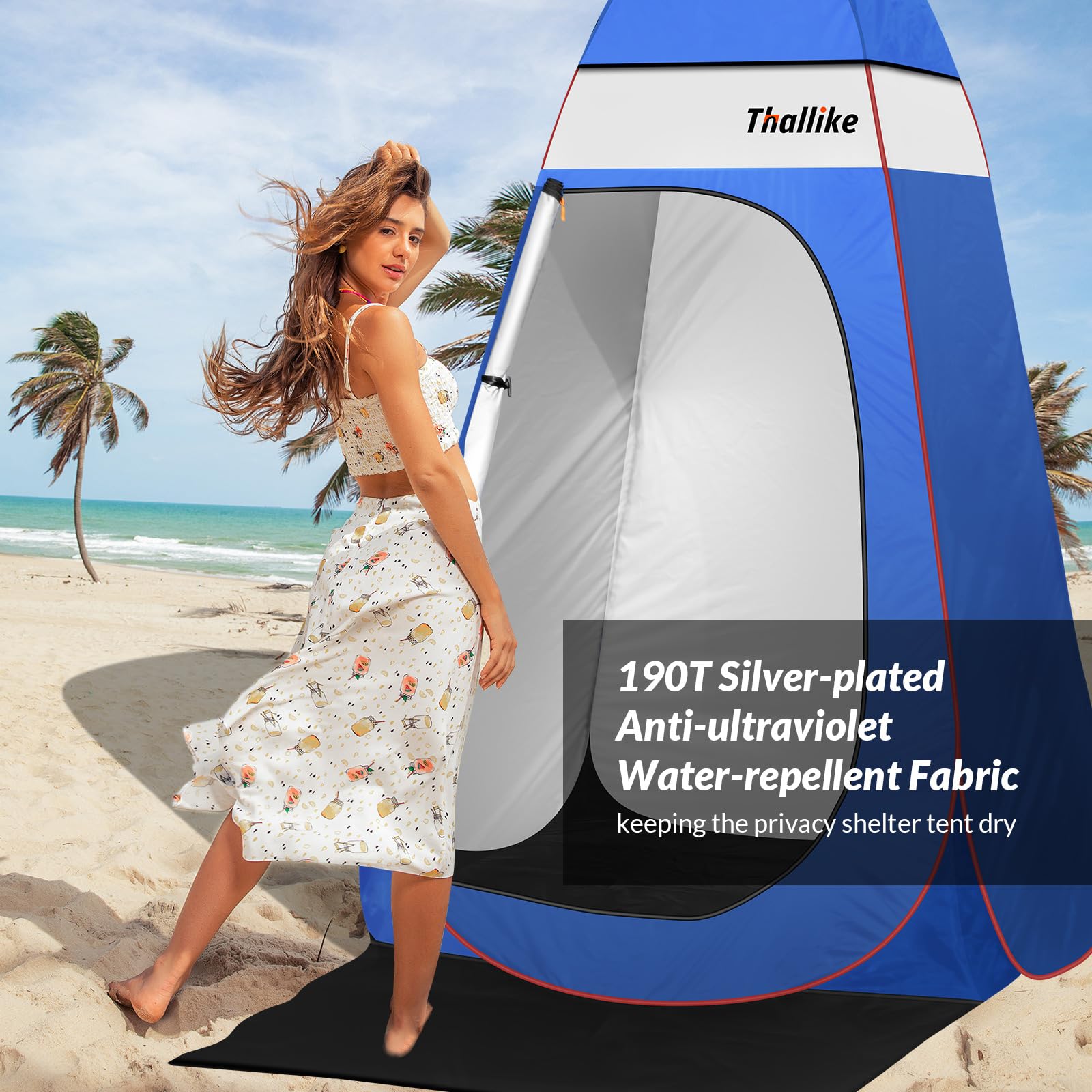 Thallike person changing inside tent illustrating privacy and comfort benefit
