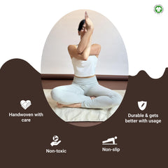 Tharie mat in use during yoga pose demonstrating stable support and comfort benefit