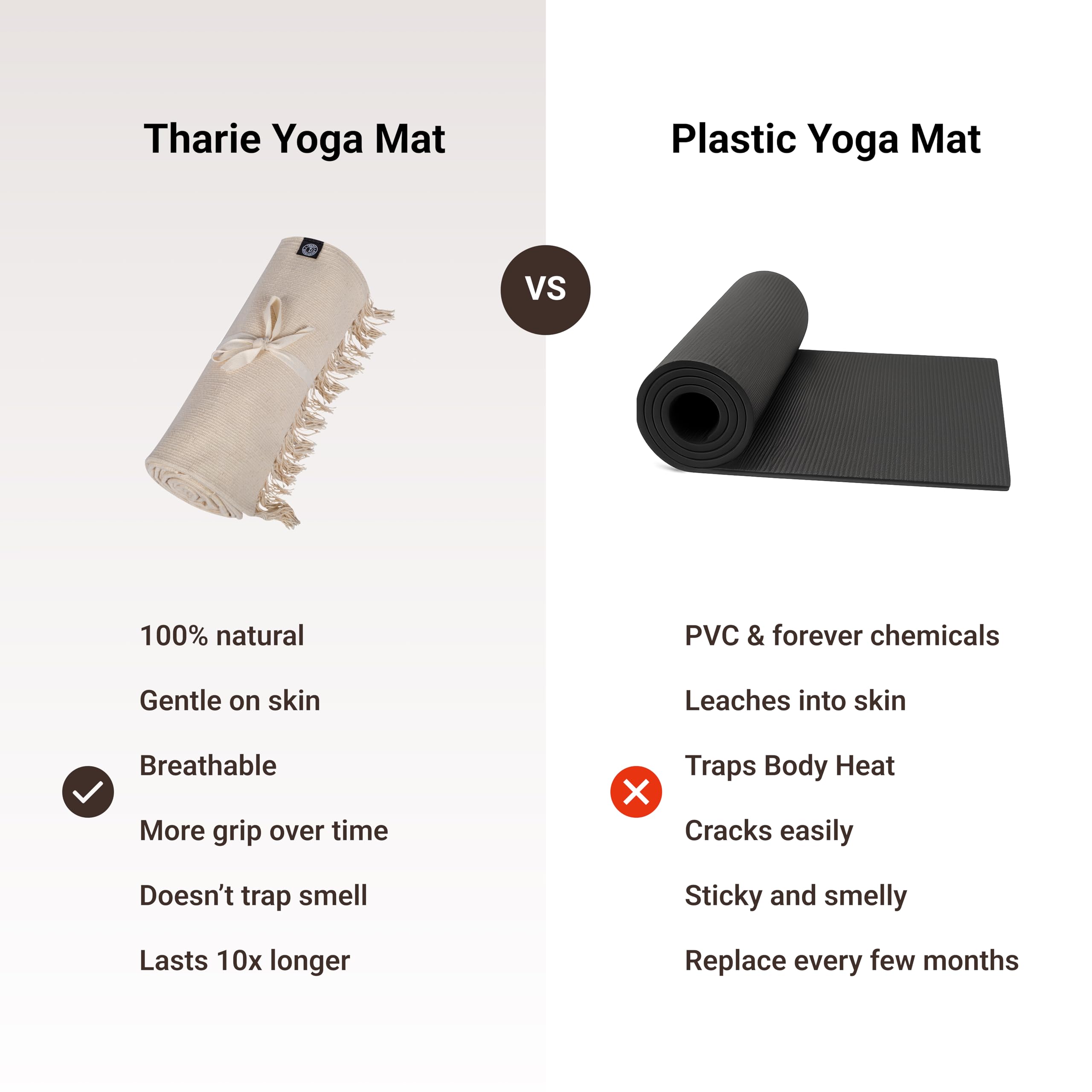 Tharie mat beside person to show extra-long size and full-body accommodation benefit