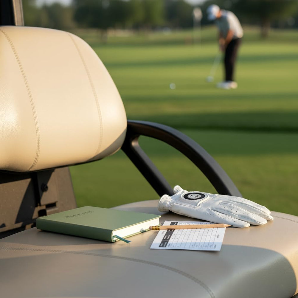 Leather-feel texture of The Golf Practice Journal conveying stylish durable finish