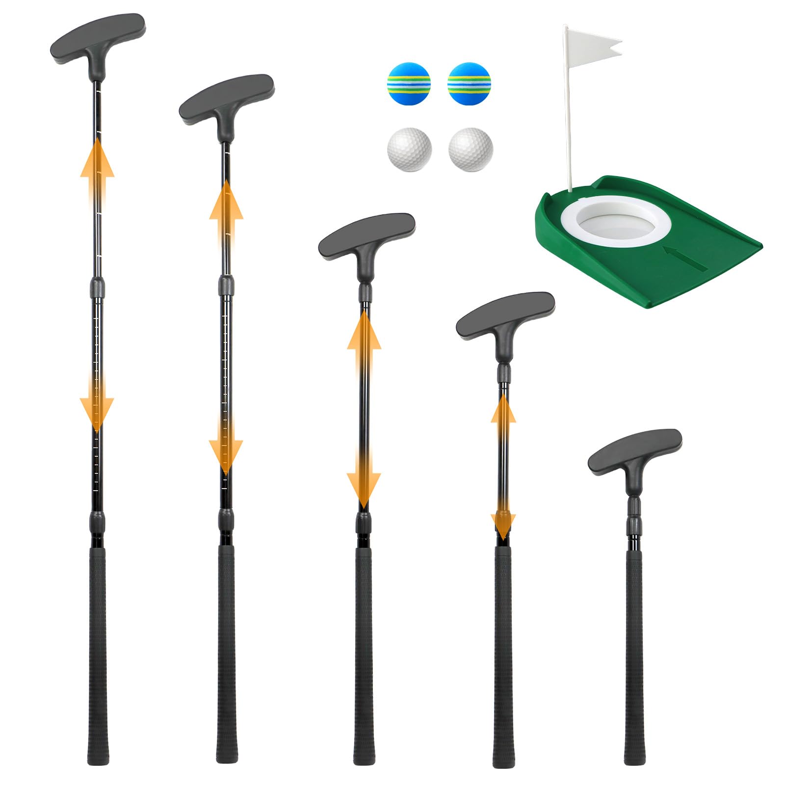 THE GOLFER STORE front view of adjustable putter showing compact design and ease