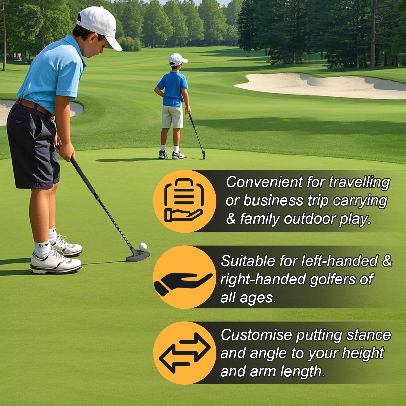 THE GOLFER STORE telescoping shaft shown at 16 to 36 inches for correct fit