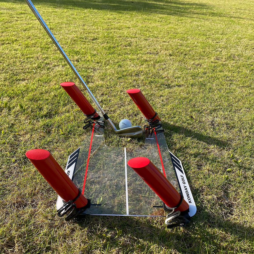 THE GOLFER STORE on a practice range in use to train consistent swing-plane and shot shape