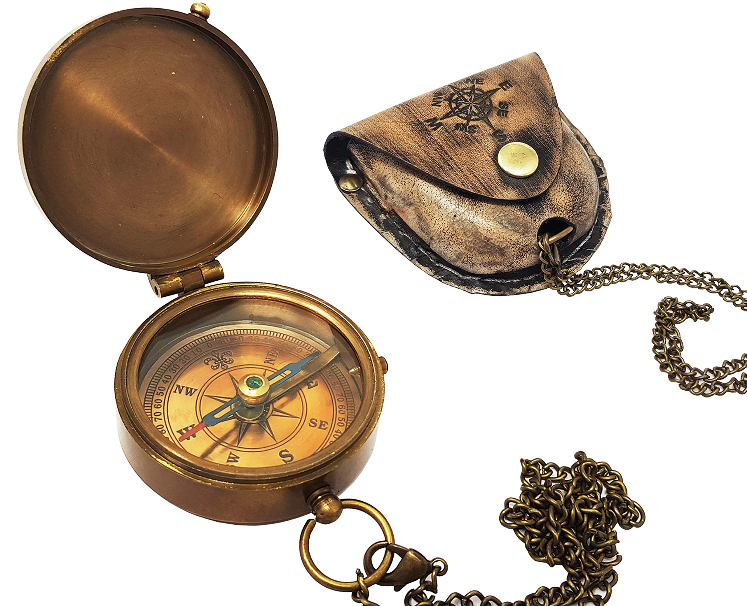 The New Antique Store brass compass front view showing vintage finish and portability