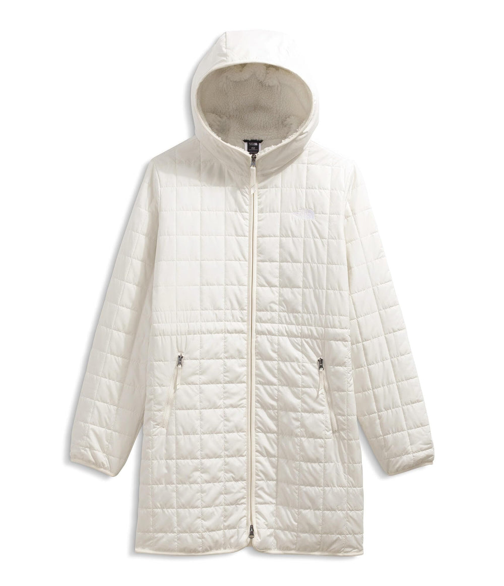 The North Face parka on model showing X-Large fit and layering ease