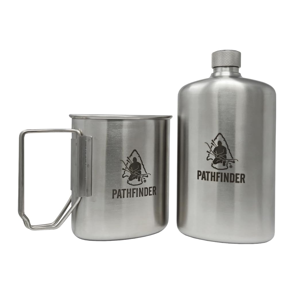 The Pathfinder School front view of canteen and cup showing compact set and portability