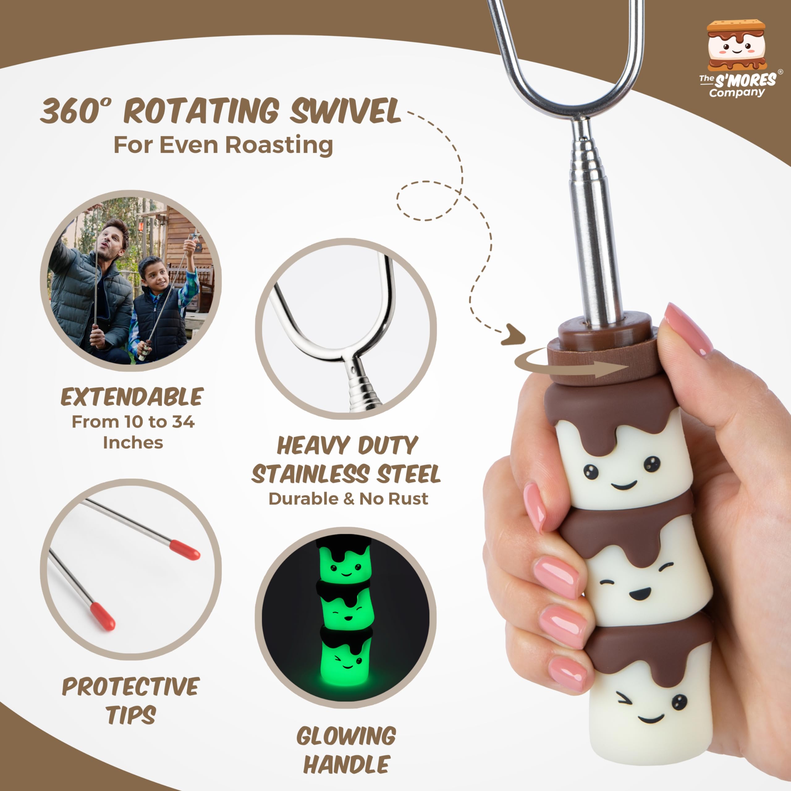 THE S'MORES COMPANY marshmallow-character handle close-up showing glow feature