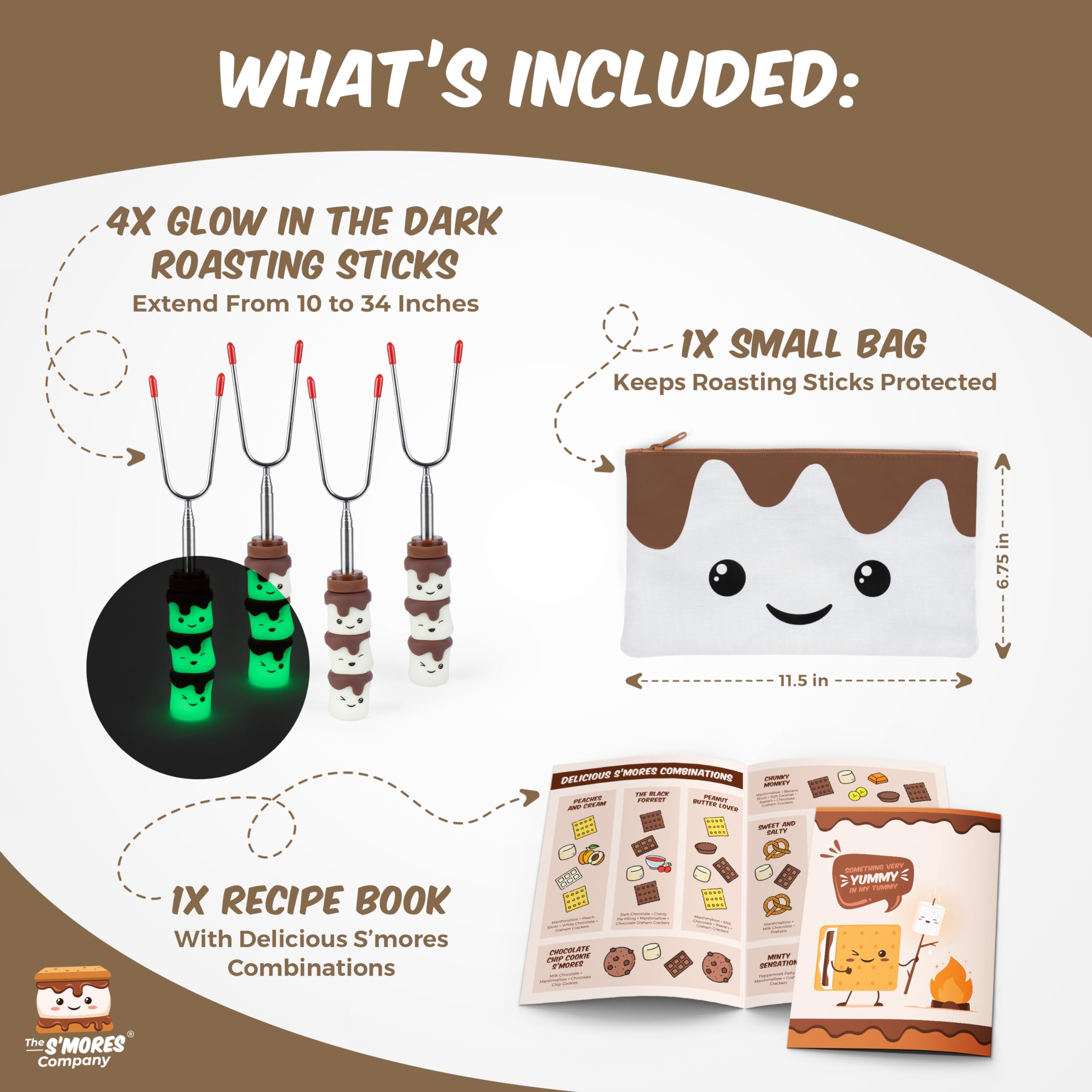 THE S'MORES COMPANY extended stick demonstrating 34-inch reach for safer roasting