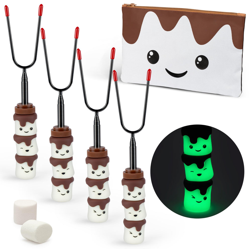THE S'MORES COMPANY front packaging showing four Glowzies and bag for easy gifting