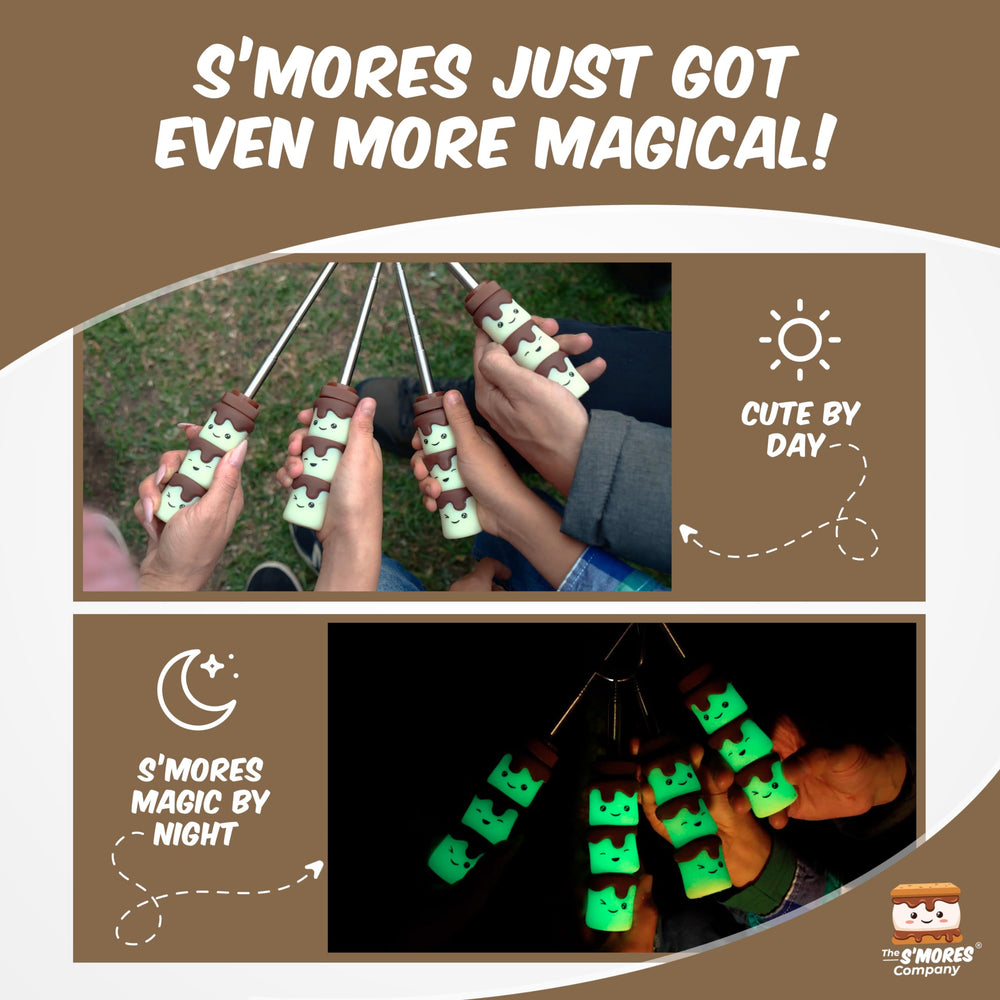 THE S'MORES COMPANY hand holding collapsed stick showing portable size benefit