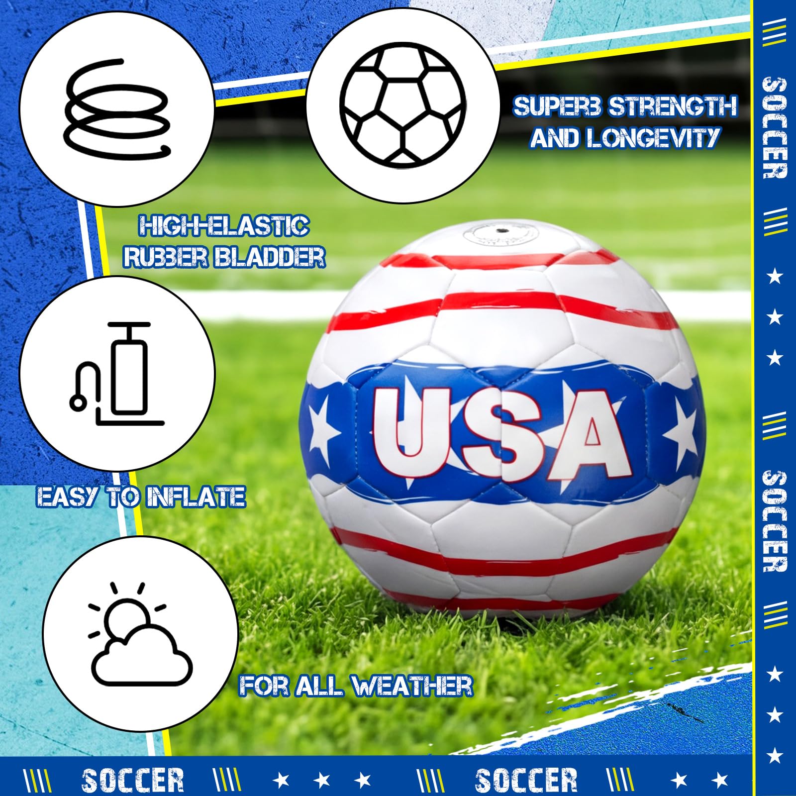 Thenshop soccer ball in play on grass demonstrating visibility and reliable bounce
