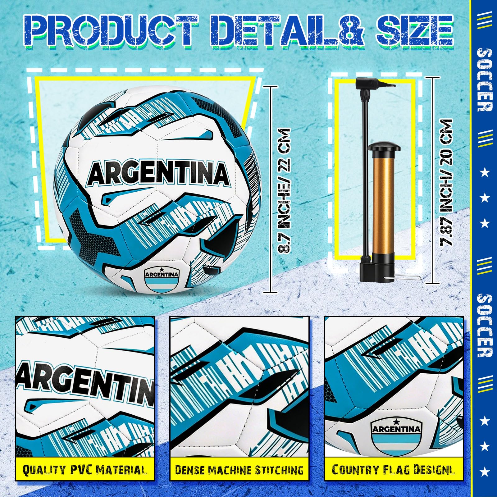 Thenshop Argentina soccer ball close-up of PVC texture and stitching for long-lasting durability