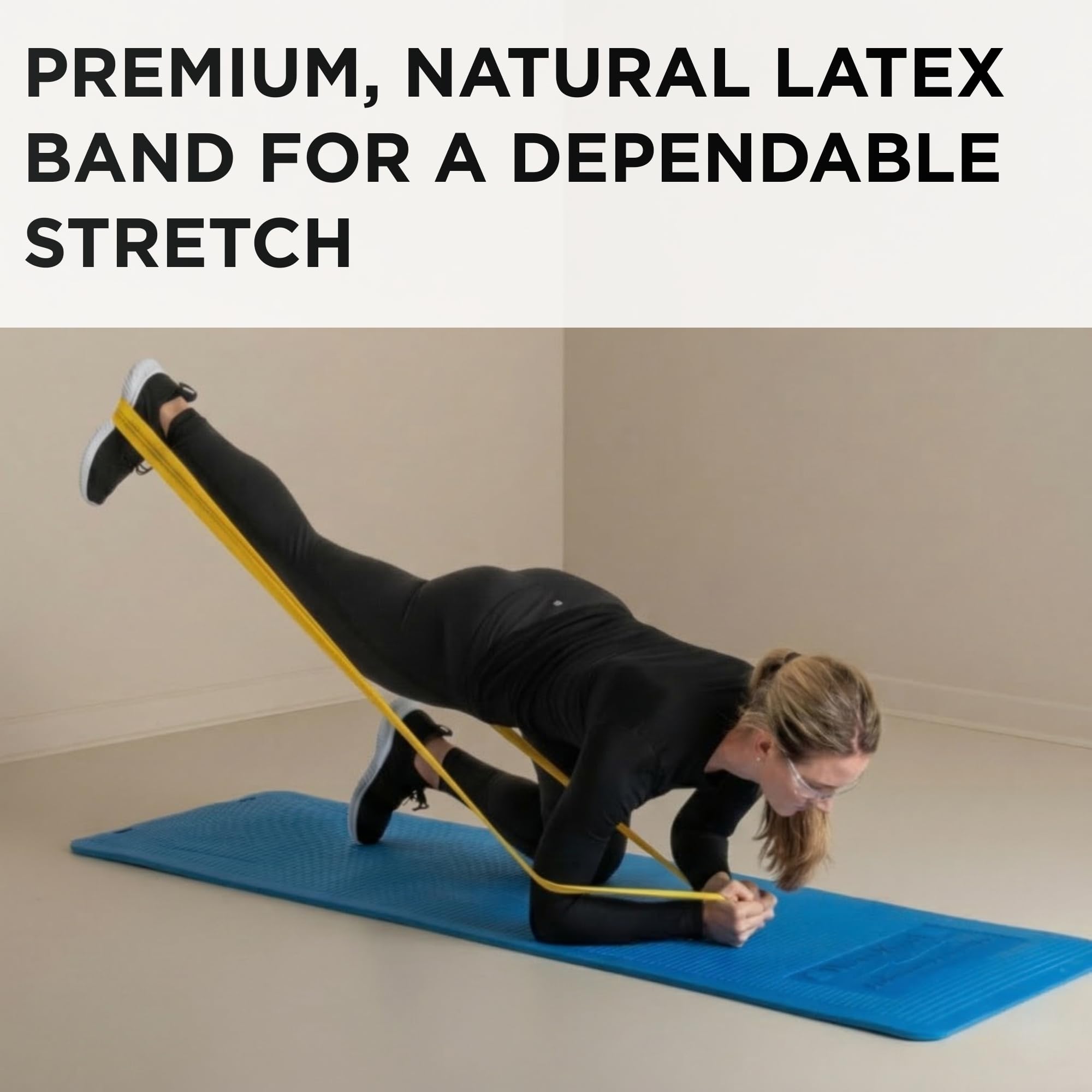 THERABAND used around foot for ankle strengthening, offering gentle rehab-supporting resistance