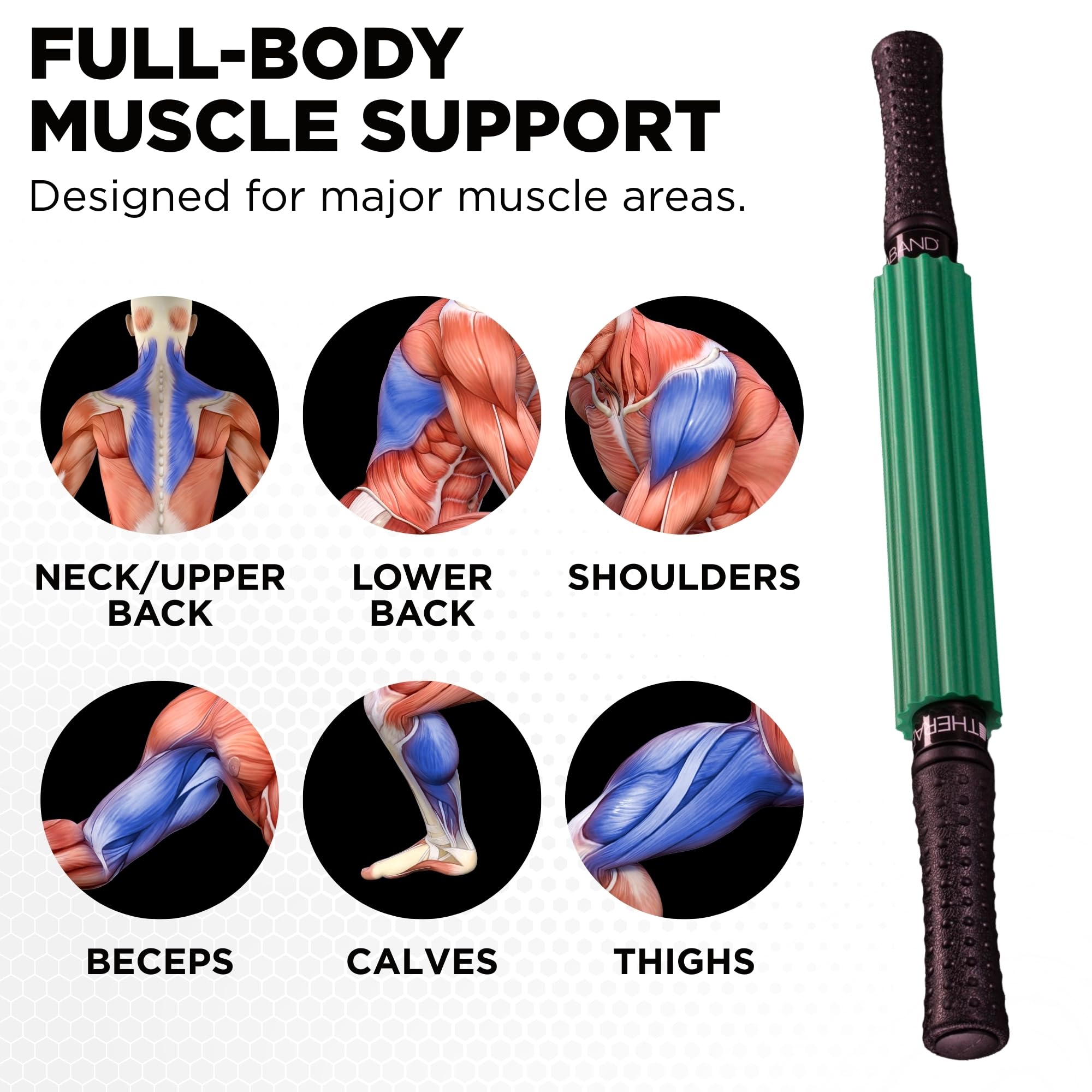 THERABAND roller in use on upper back providing targeted relief and mobility