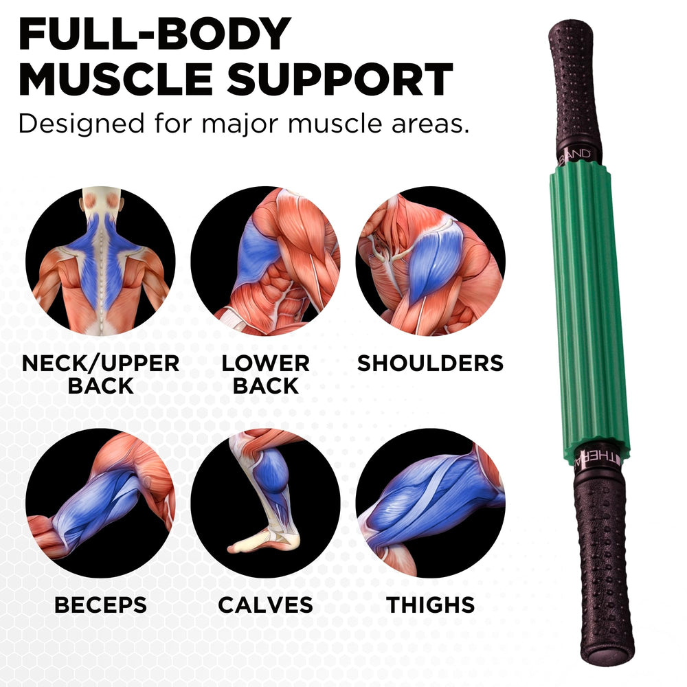 THERABAND roller in use on upper back providing targeted relief and mobility