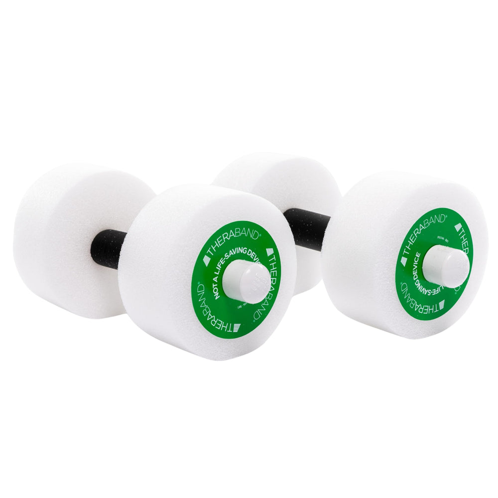 THERABAND green water weights pair front view showing buoyant foam and easy-grip handles