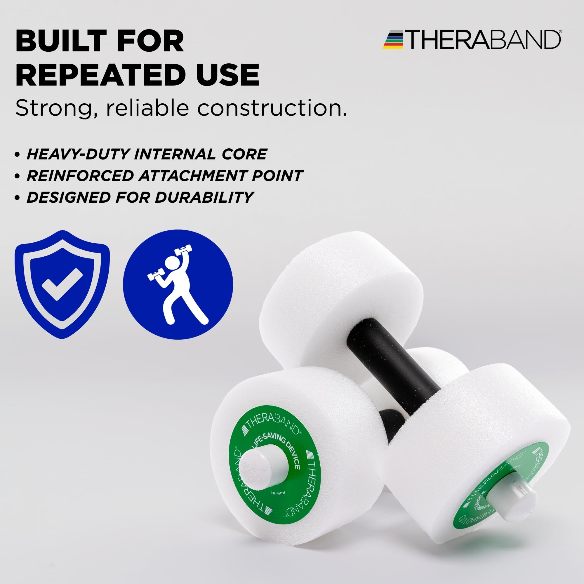 THERABAND water weights on pool deck in lifestyle setting showing versatile home or gym use
