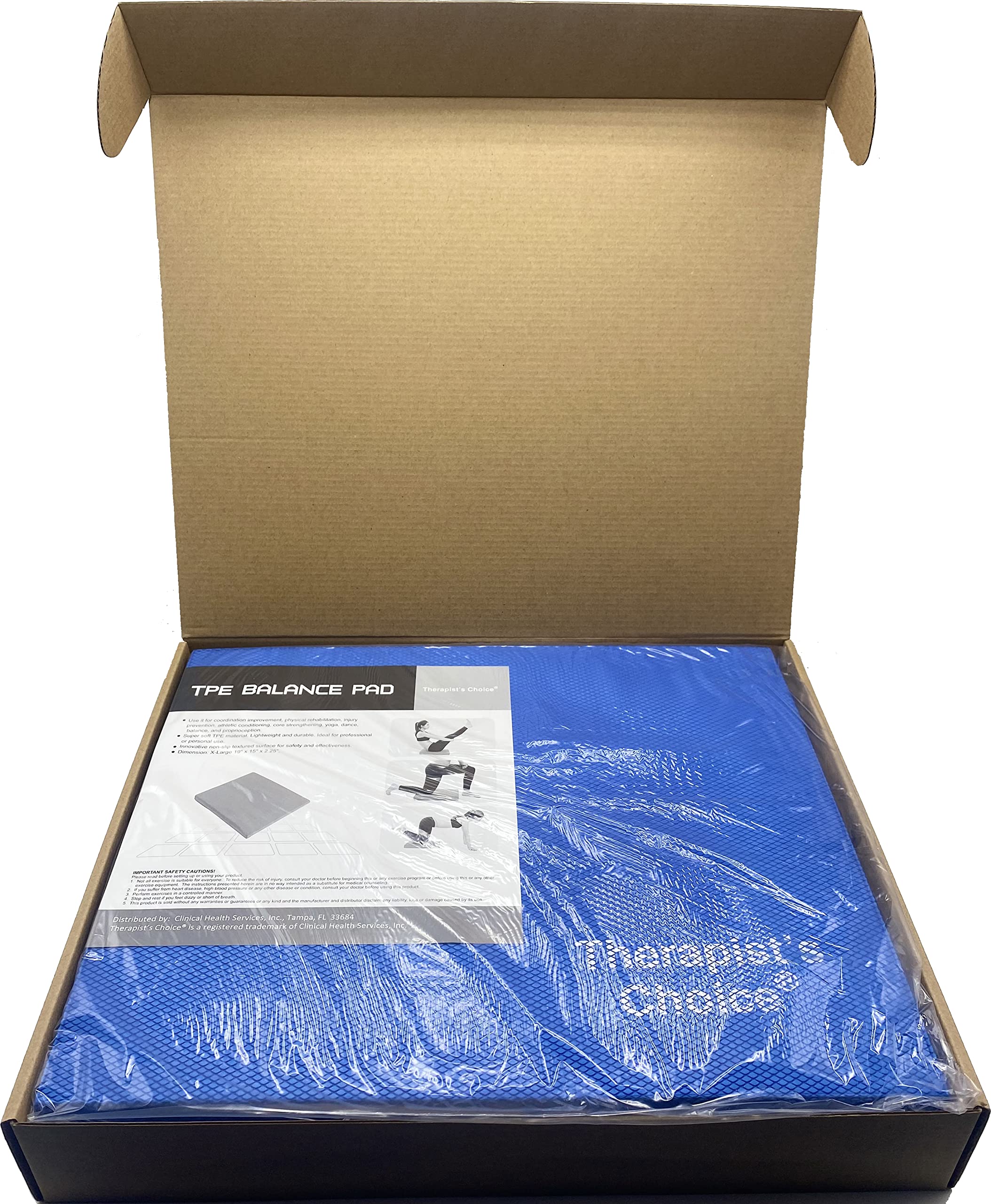 Therapist's Choice front view of blue balance pad showing full size and stability benefit