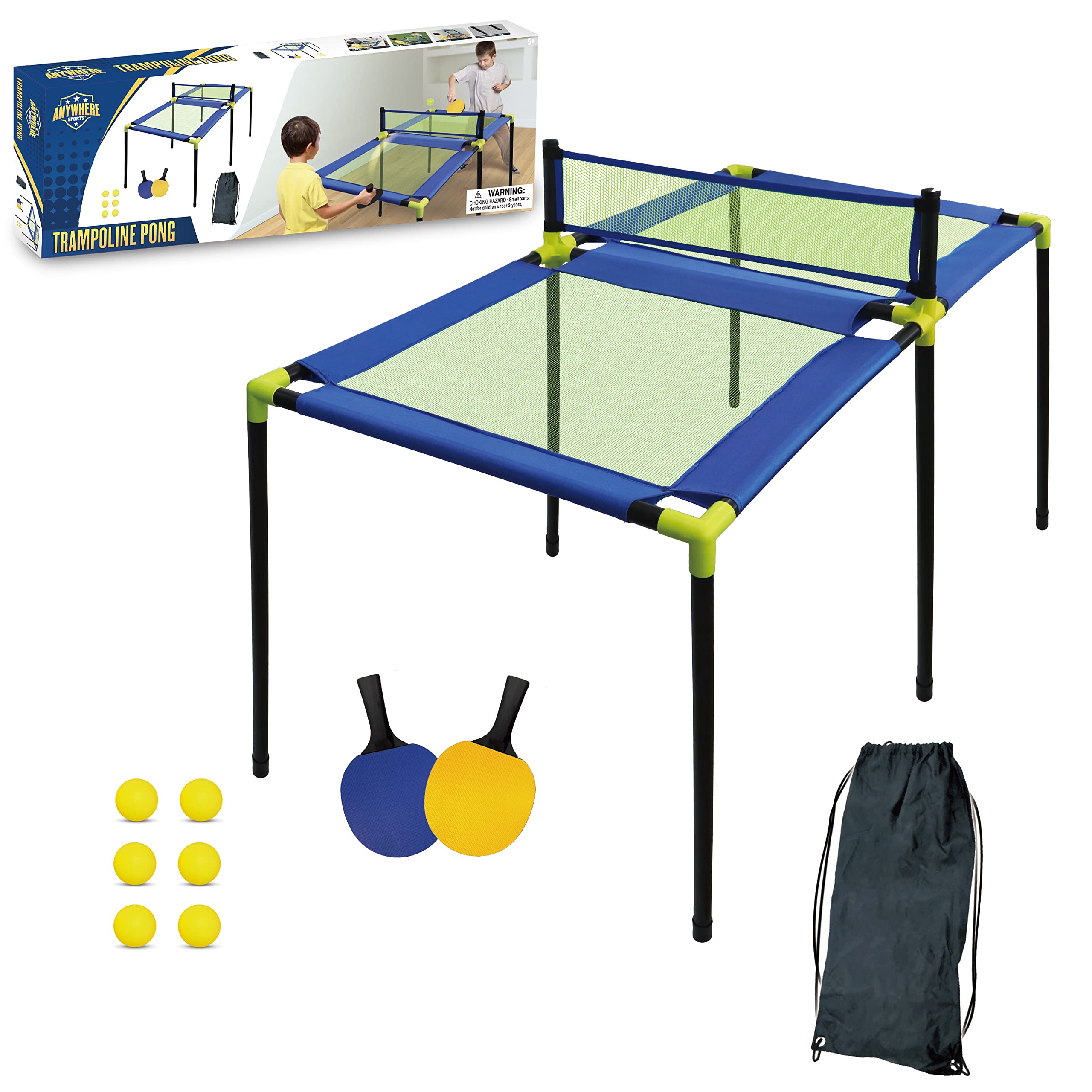 Thin Air Brands trampoline pong front setup showing full kit and ready-to-play
