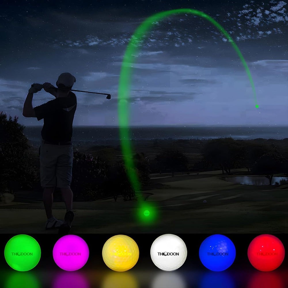 THIODOON golfers using LED balls at dusk demonstrating improved visibility and fun rounds