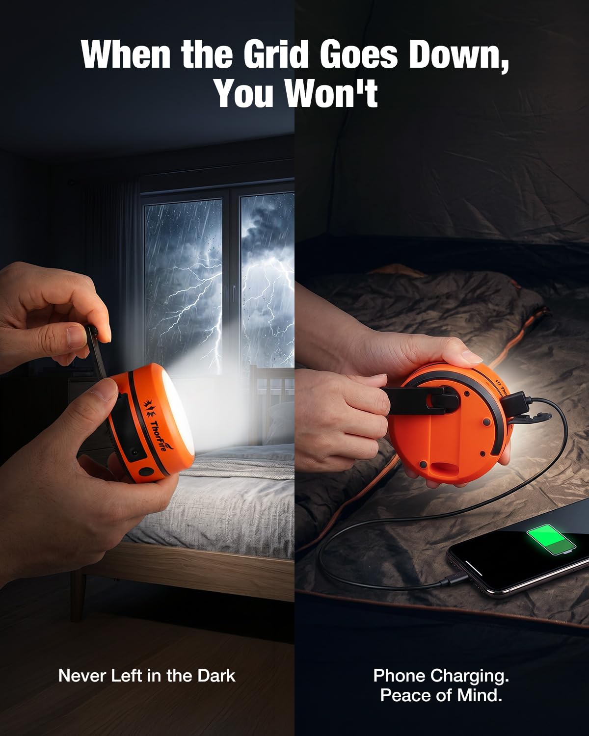 THORFIRE collapsed lantern as a focused flashlight demonstrating portability and task lighting