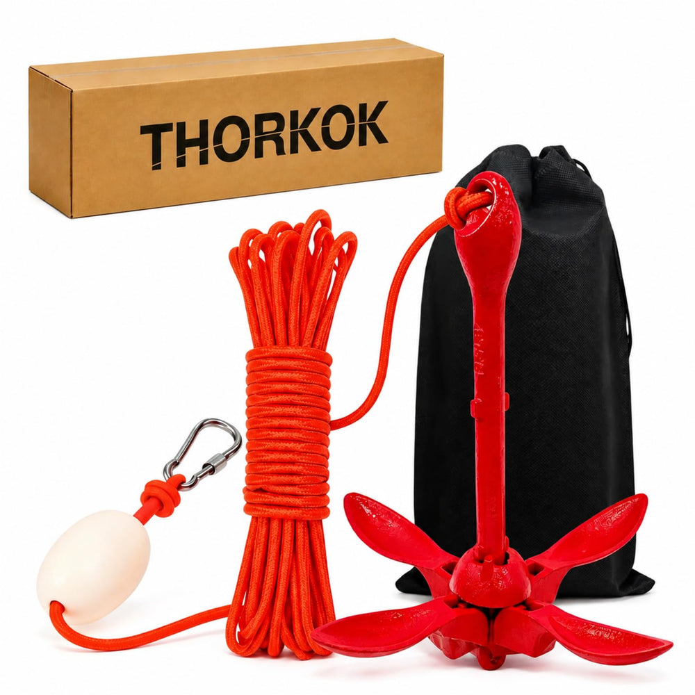 Thorkok anchor folded front view showing compact design and easy carry