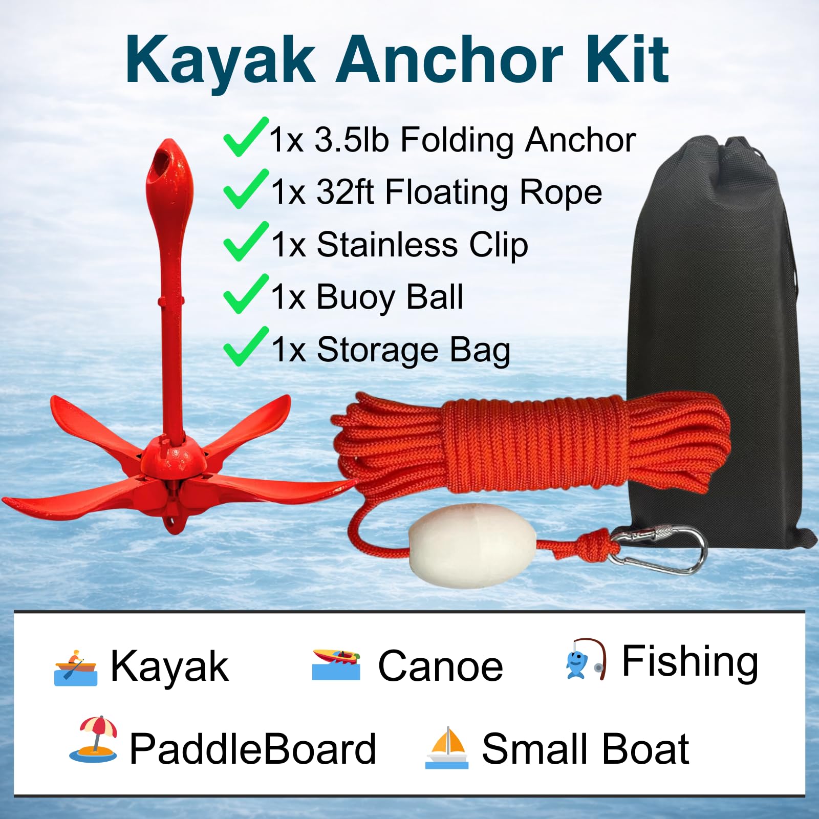 Thorkok anchor stowed in kayak hatch demonstrating space-saving advantage