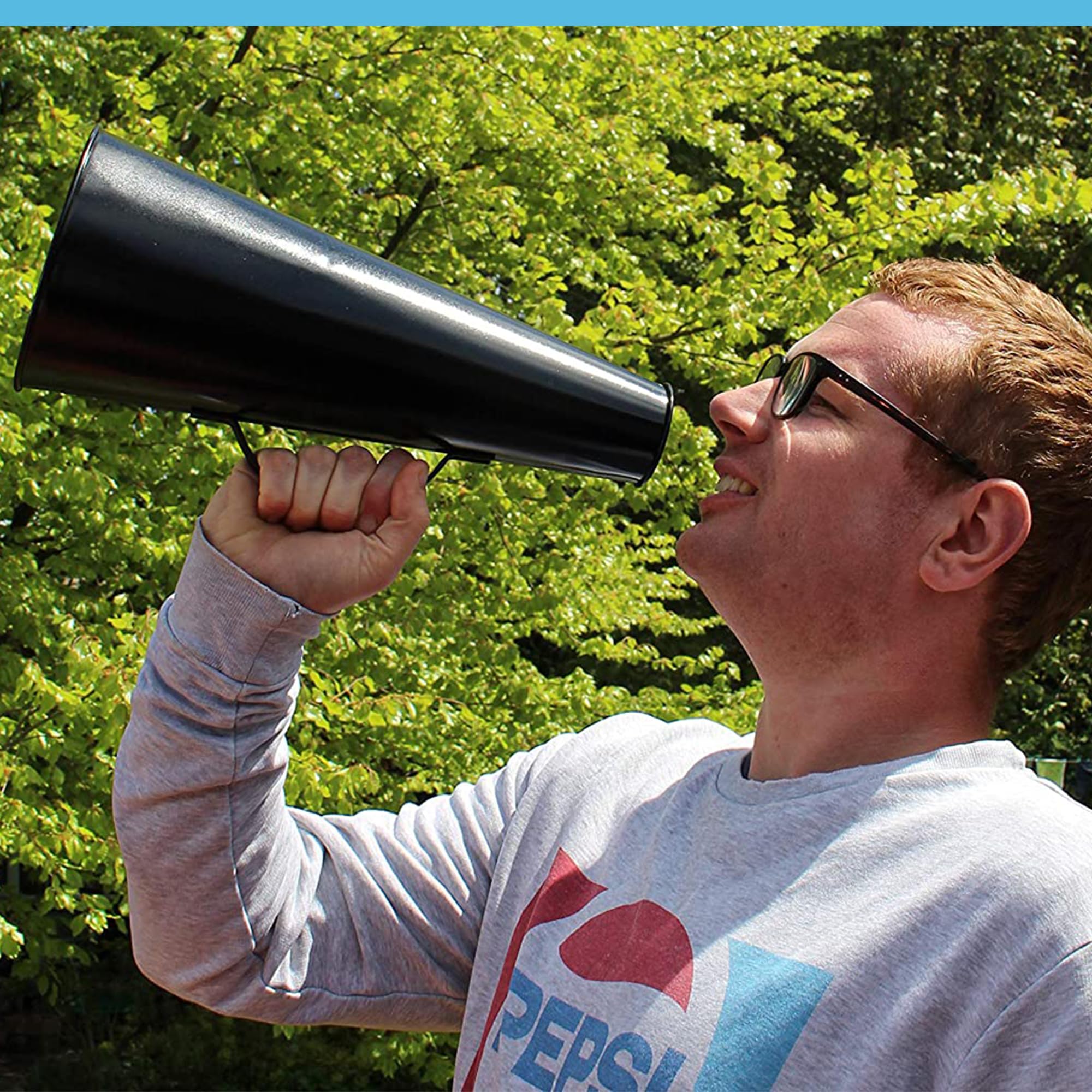 Thorness megaphone used at outdoor event providing battery-free communication
