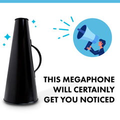 Thorness megaphone beside ruler demonstrating size for easy portability