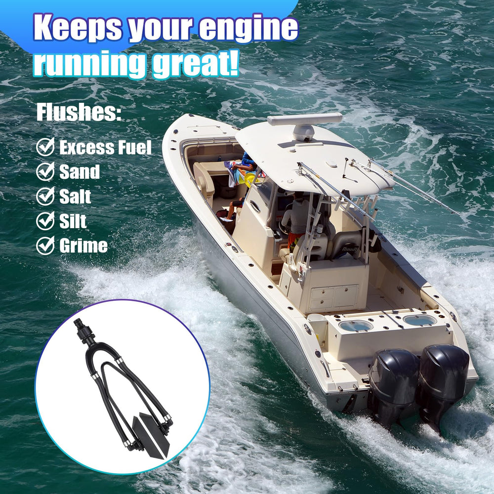 Threlaco flusher installed on outboard demonstrating effective flushing