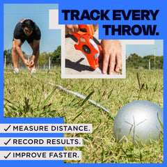 ThrowLine Athletics 100ft measuring tape unrolled for fast, accurate distance tracking