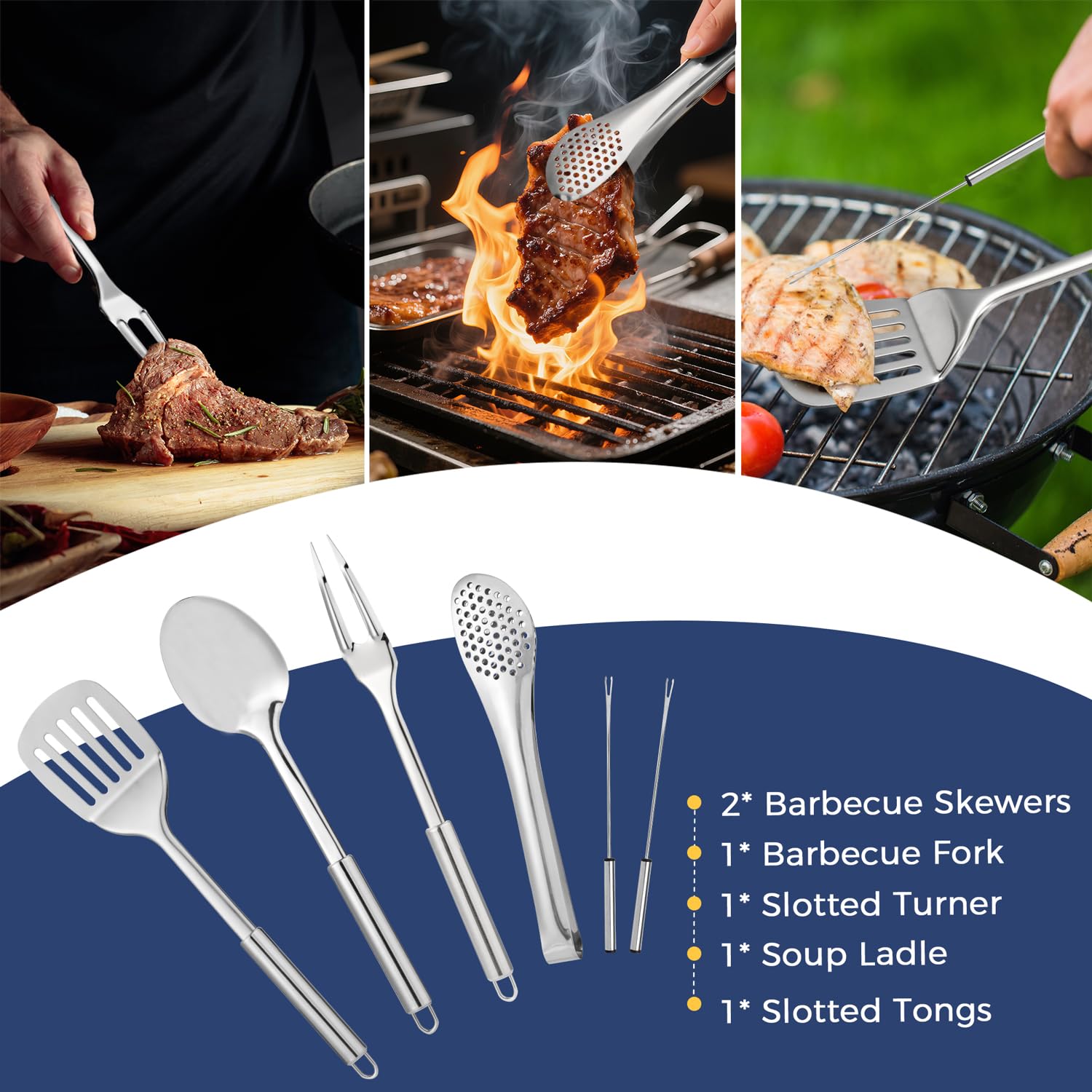 THTYBROS skewers and silicone basting brush being used for even grilling