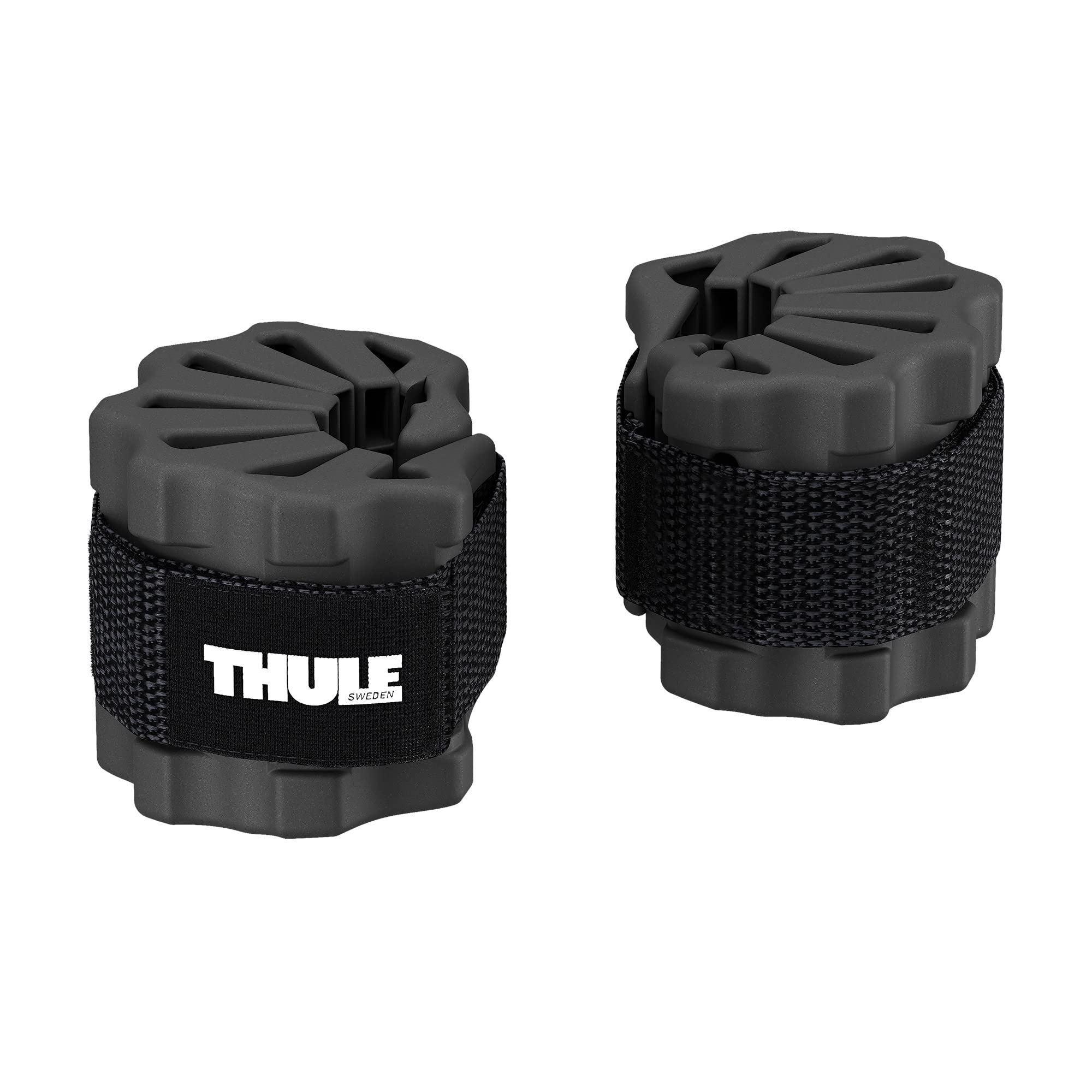 Thule bike protector front view showing clamp and strap protecting frames