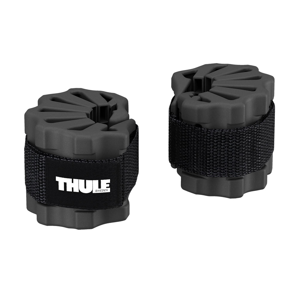 Thule bike protector front view showing clamp and strap protecting frames