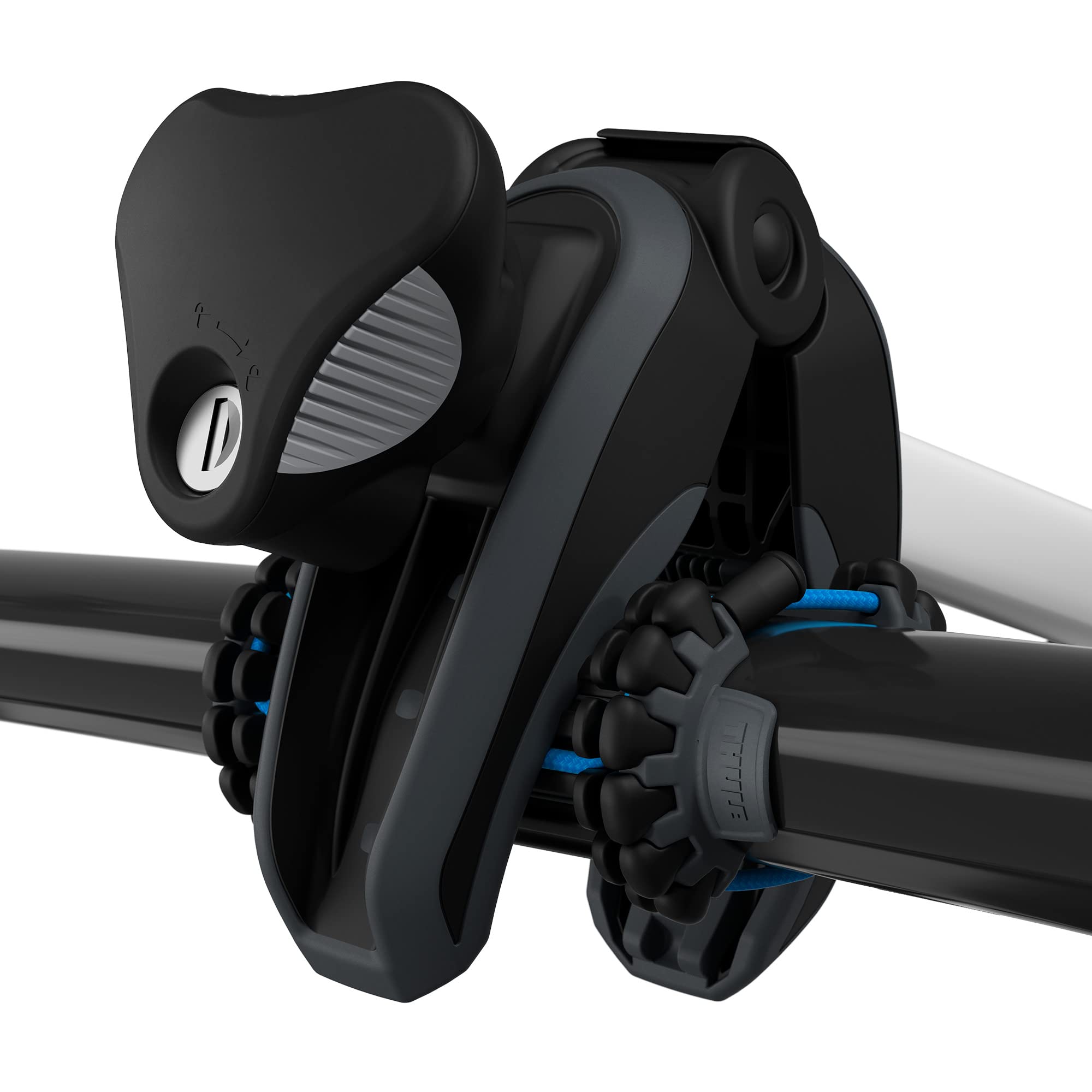 Lifestyle shot of Thule protector on rear-mounted rack illustrating confident travel protection