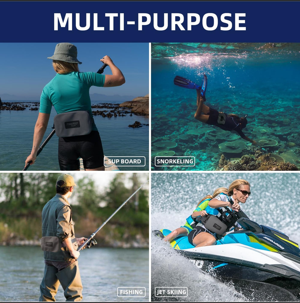 THURSO SURF mounted on paddle board with Velcro strap for secure gear access