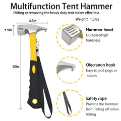 Tialero storage pouch open with stakes and hammer for compact organized packing