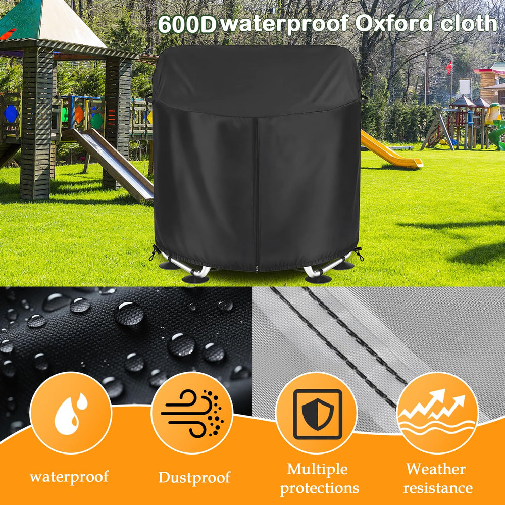 TiantianBao cover installed outdoors protecting trampoline from sun and rain