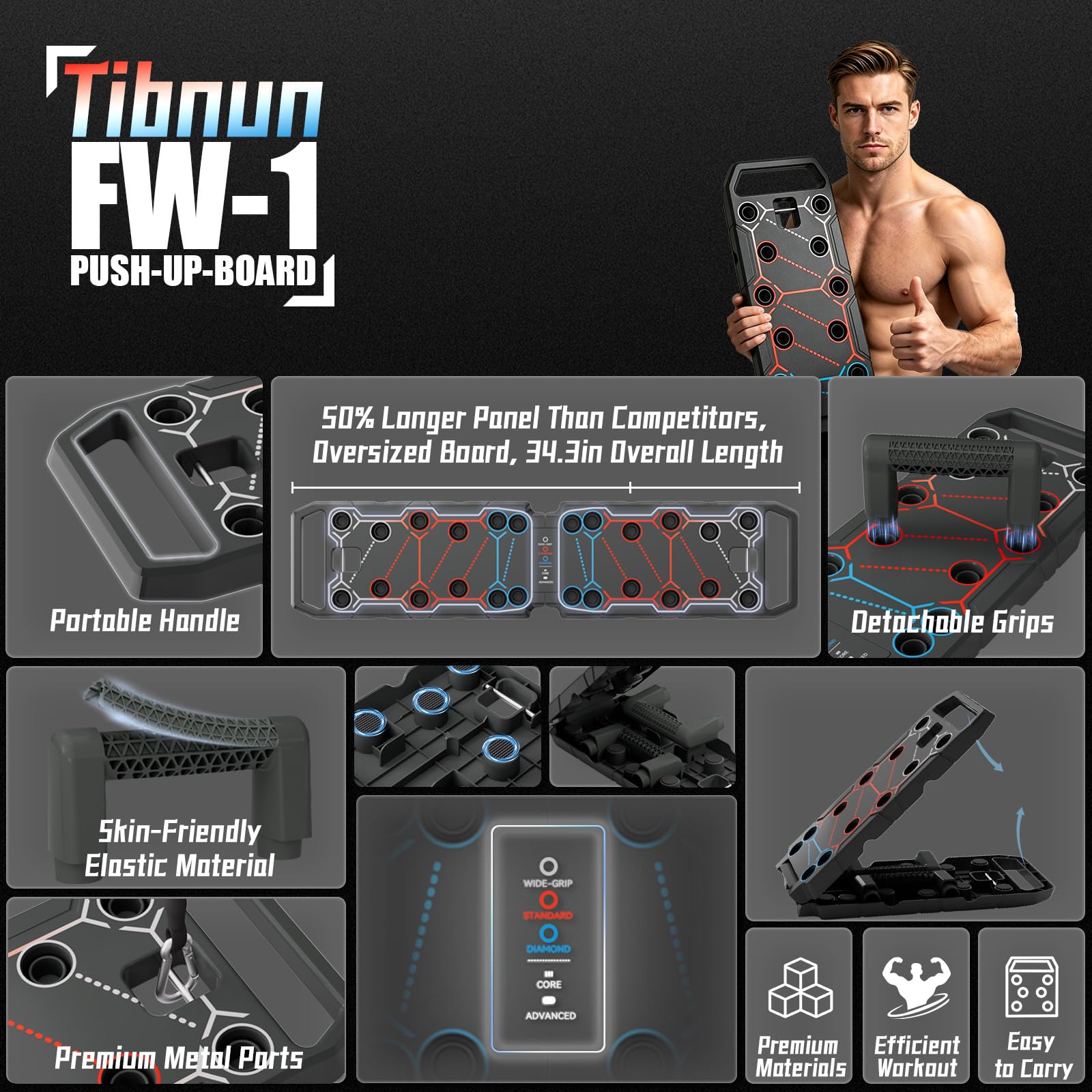 Tibnun packaging and accessories including handles manual and training card for quick setup