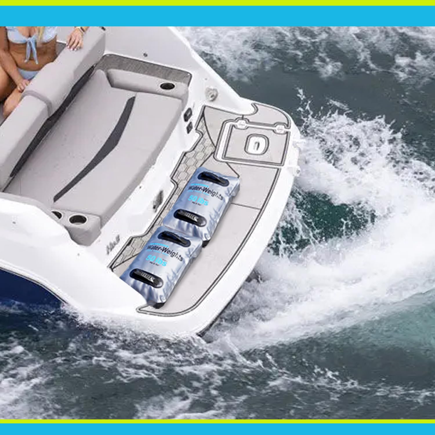 Tidal Wake ballast bag positioned in boat showing improved wake shaping and tidy onboard setup