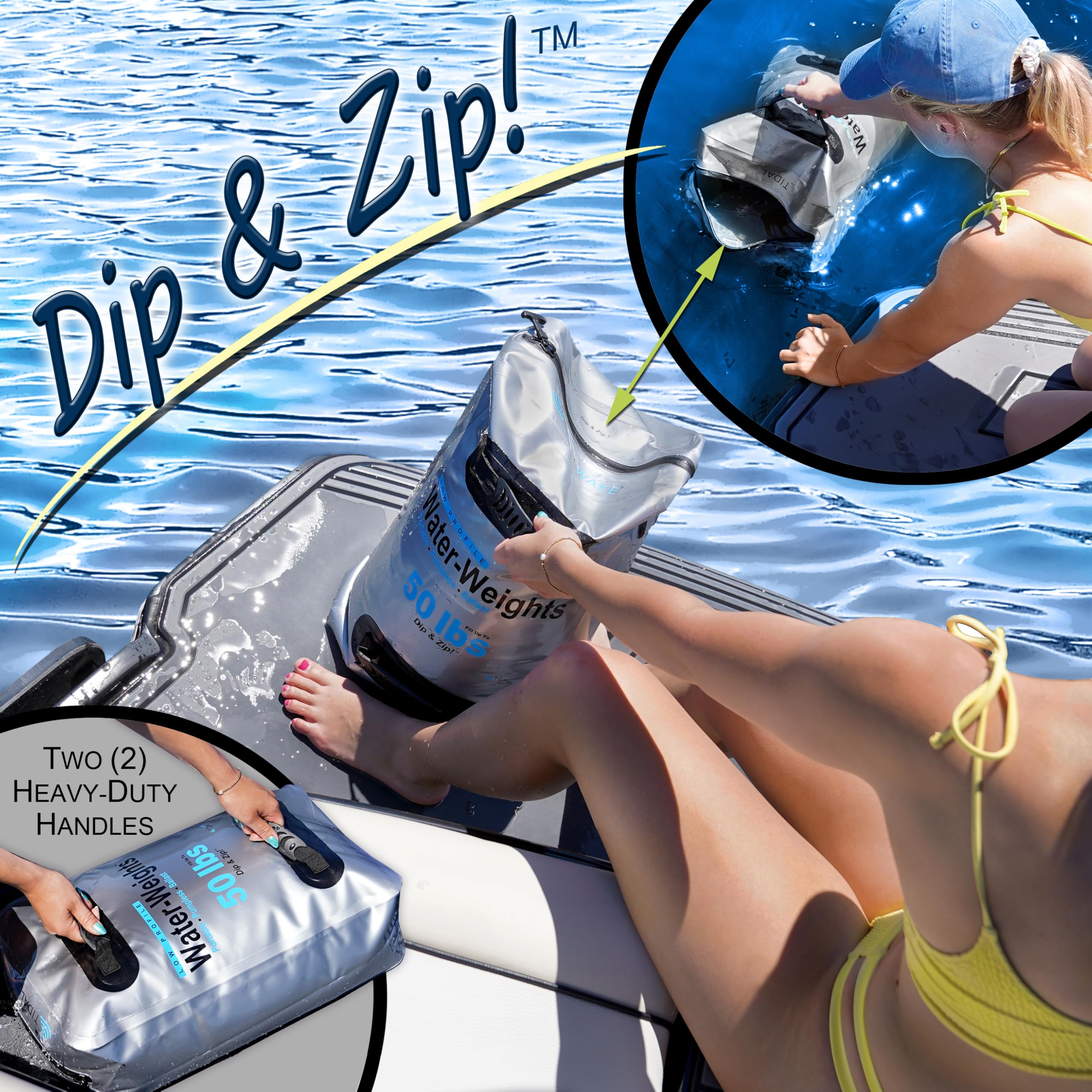 Tidal Wake reinforced waterproof zipper close-up showing quick dip-and-zip filling benefit